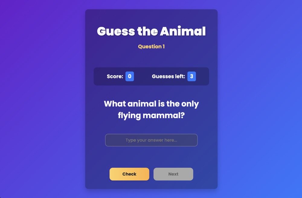 Guess the Animal Q&A Game - Animal Quiz Trivia Challenge